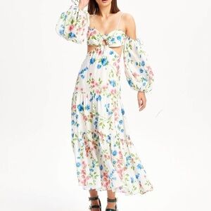 Alice McCall Rolling Meadows Floral Cut Out Midi Dress Summer Casual Party White